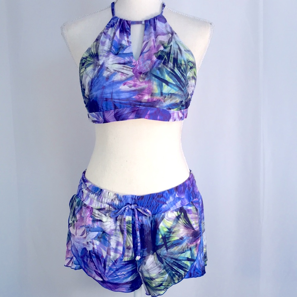 Athleta medium 2 piece abstract floral swimsuit